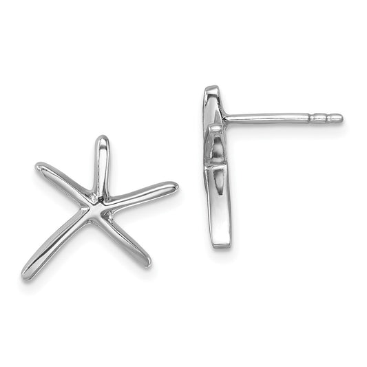 LE-016 Sterling Silver Rhodium-plated Polished Starfish Post Earring