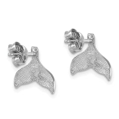 LE-036 Sterling Silver Rhodium-plated Polished Enameled Whale's Tail Dangle Earrings