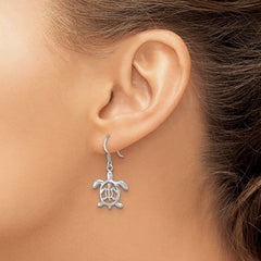 LE-054 Sterling Silver Rhodium-plated Cut Out Mother and Baby Turtle Dangle Earring