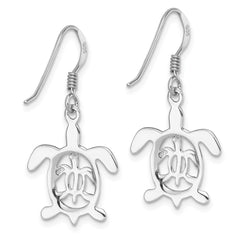 LE-054 Sterling Silver Rhodium-plated Cut Out Mother and Baby Turtle Dangle Earring