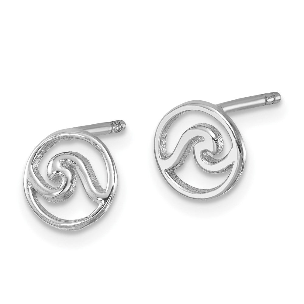 LE-059 Sterling Silver Rhodium-plated Polished Wave Post Earring