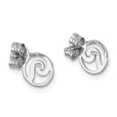 LE-059 Sterling Silver Rhodium-plated Polished Wave Post Earring