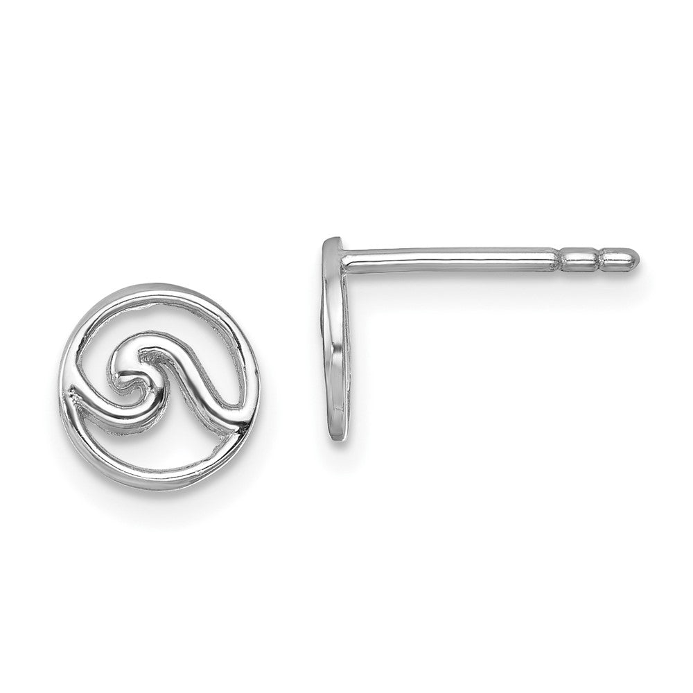 LE-059 Sterling Silver Rhodium-plated Polished Wave Post Earring