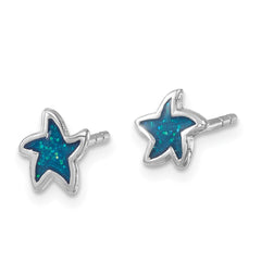 LE-122 Sterling Silver Rhodium-plated Polished Enameled Starfish Post Earring