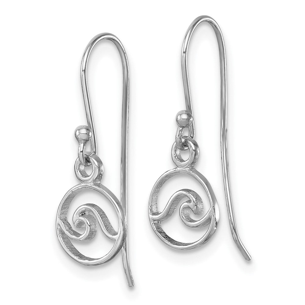 LE-142 Sterling Silver Rhodium-plated Polished Wave Dangle Earring