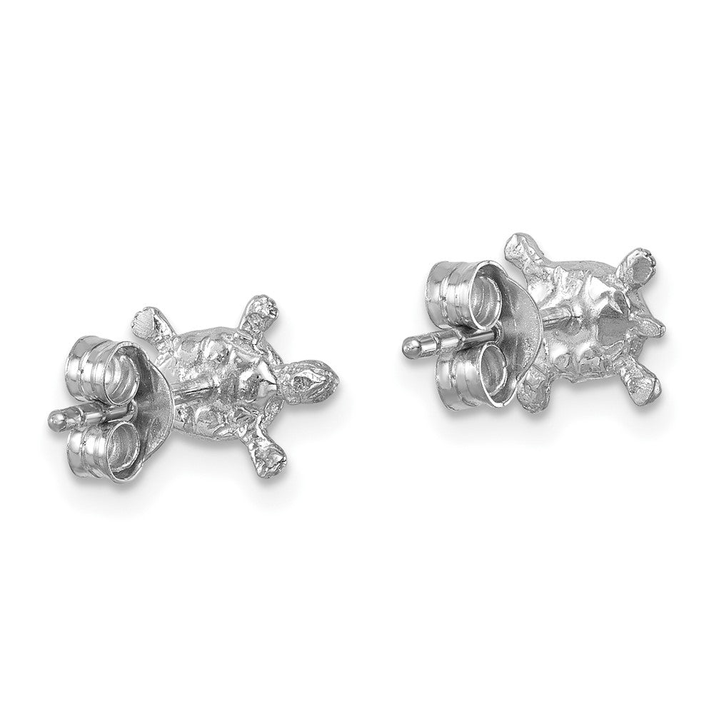 LE-162 Sterling Silver Rhodium-plated Polished Turtle Post Earrings