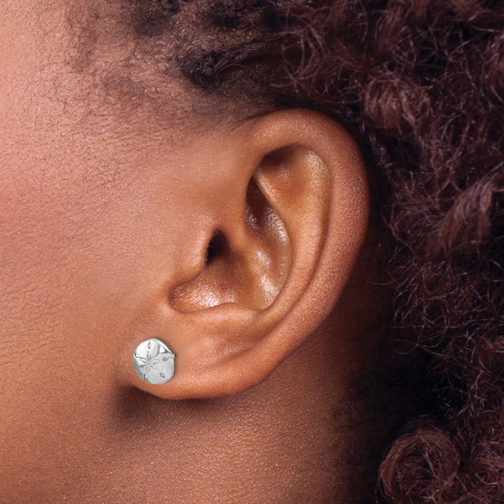 LE-1734 Sterling Silver Rhodium-plated Polished Sand Dollar Post Earring