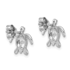 LE-181 Sterling Silver Rhodium-plated Enameled Polished Turtle Post Earring