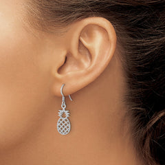 LE-190 Sterling Silver Rhodium-plated Polished Cut-out Pineapple Dangle Earrings