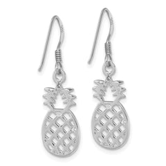 LE-190 Sterling Silver Rhodium-plated Polished Cut-out Pineapple Dangle Earrings