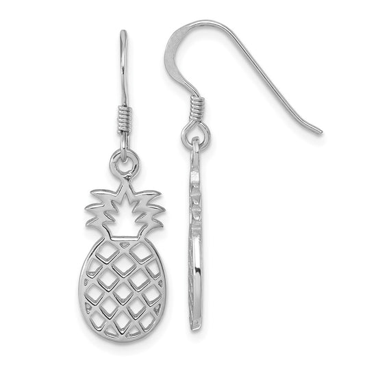 LE-190 Sterling Silver Rhodium-plated Polished Cut-out Pineapple Dangle Earrings