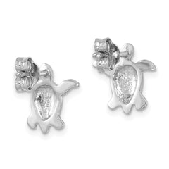 LE-202 Sterling Silver Rhodium-plated Enameled Polished Turtle Post Earring