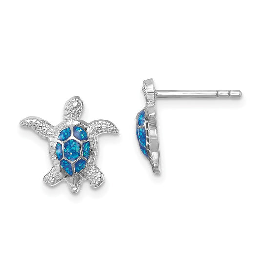 LE-202 Sterling Silver Rhodium-plated Enameled Polished Turtle Post Earring