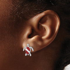 LE-207 Sterling Silver Rhodium-plated Enameled Polished Dive Flag Turtle Post Earring