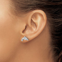 LE-211 Sterling Silver Rhodium-plated Polished Dolphin Post Earring