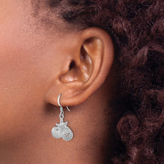 LE-230 Sterling Silver Rhodium-plated Polished Starfish, Sand Dollar & Shell Dangle Earring