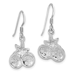 LE-230 Sterling Silver Rhodium-plated Polished Starfish, Sand Dollar & Shell Dangle Earring