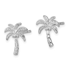 LE-382 Sterling Silver Rhodium-plated Polished Palm Tree Post Earring
