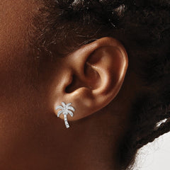 LE-382 Sterling Silver Rhodium-plated Polished Palm Tree Post Earring