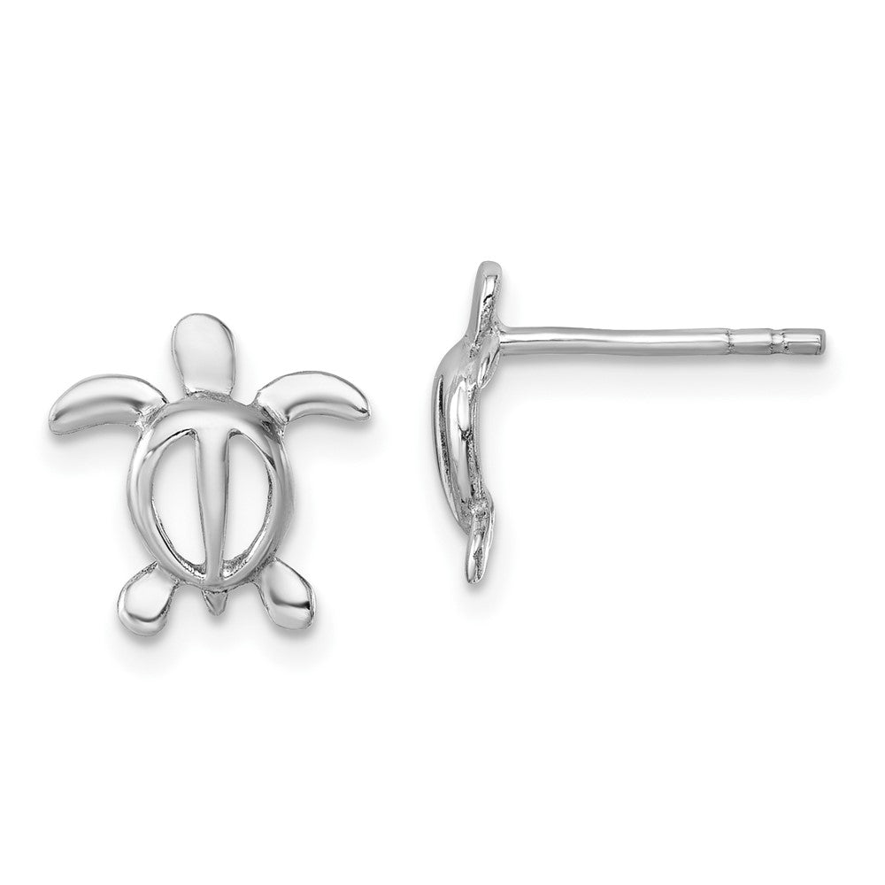 LE-733 Sterling Silver Rhodium-plated Cut Out Turtle Post Earring