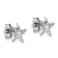 LE-890 Sterling Silver Rhodium-plated Polished Starfish Post Earring