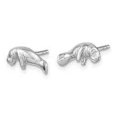 LE-96210 Sterling Silver Rhodium-plated Polished Manatee Post Earring