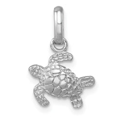 Sterling Silver Rhodium-plated Polished Small Swimming Turtle Pendant LP-007