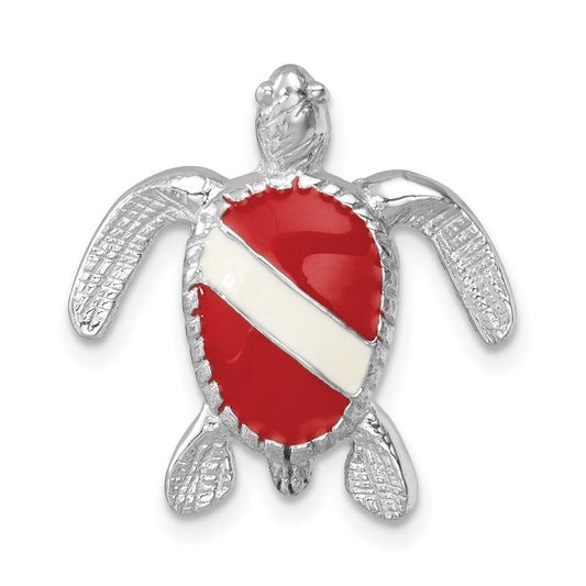 Sterling Silver Rhodium-plated Enameled Polished Dive Flag Turtle Chain Slide LP-020
