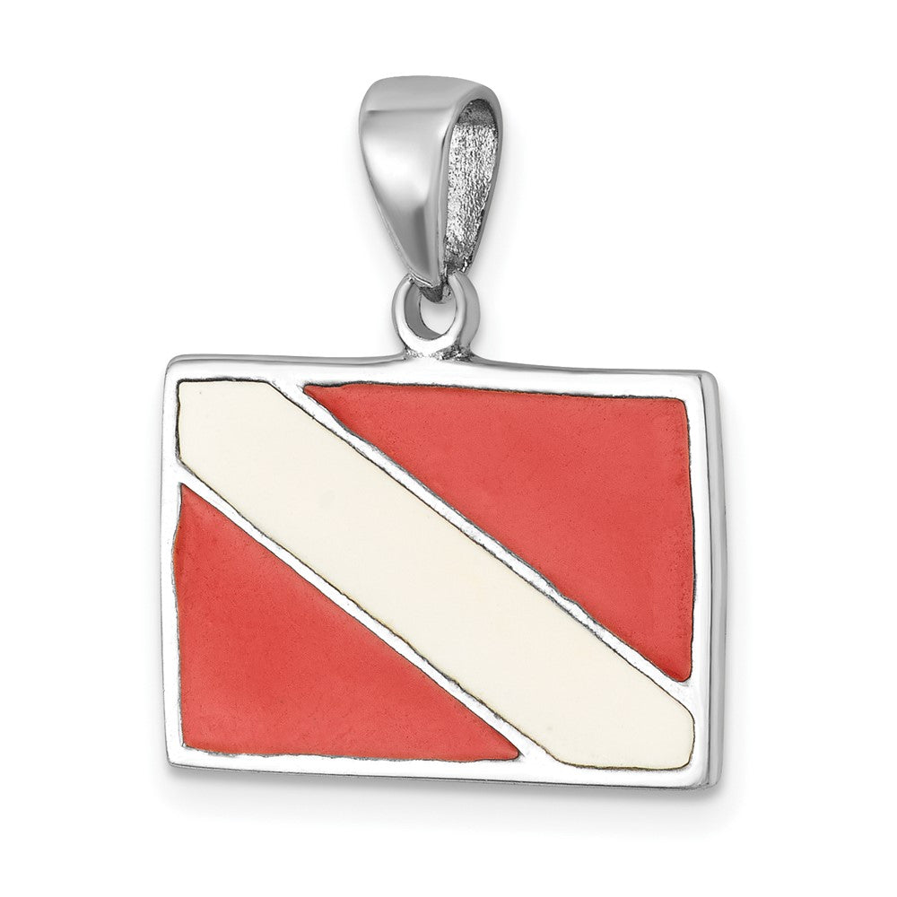 Sterling Silver Rhodium-plated Polished Enameled Dive Flag Pendant LP-032