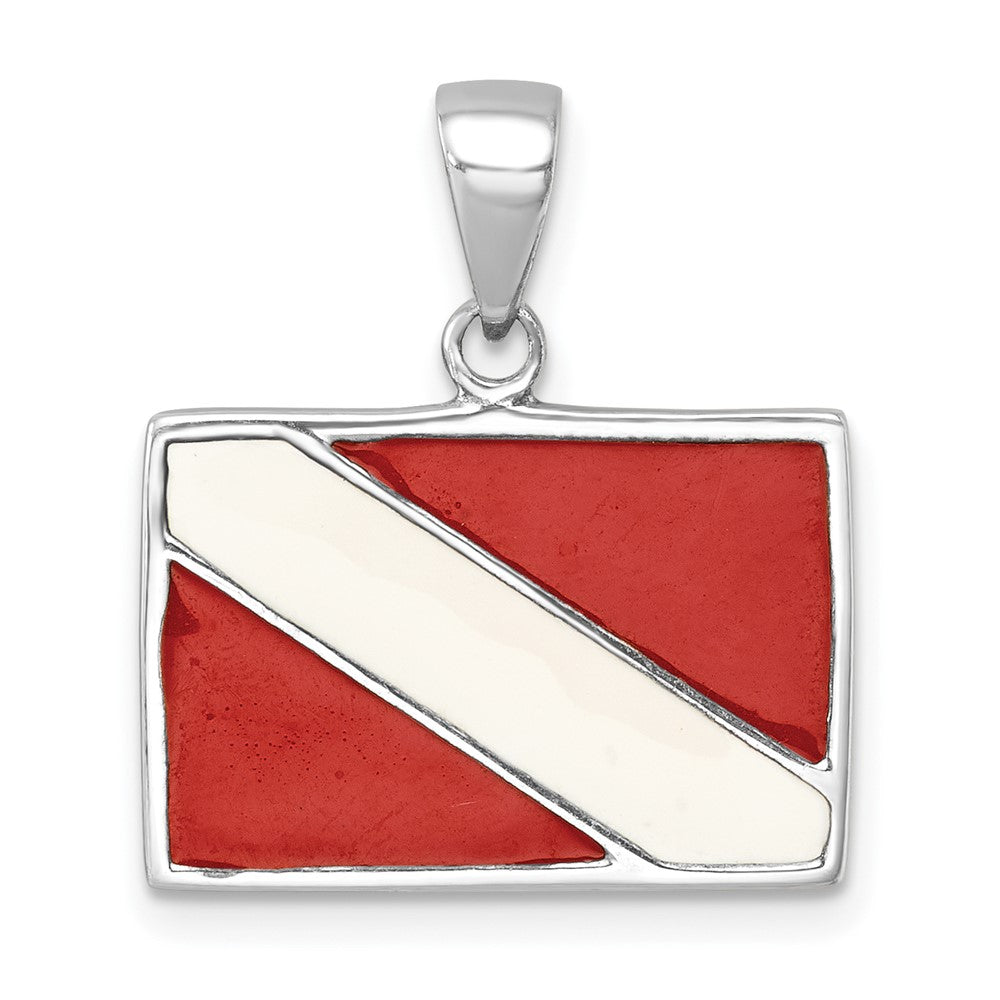 Sterling Silver Rhodium-plated Polished Enameled Dive Flag Pendant LP-032