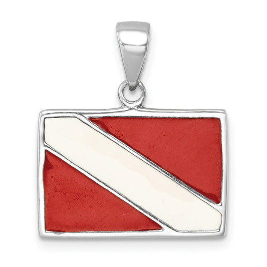 Sterling Silver Rhodium-plated Polished Enameled Dive Flag Pendant LP-032