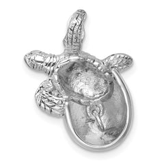 Sterling Silver Rhodium-plated Moveable Crystal Polished Hatching Turtle in Satin Egg Pendant LP-040