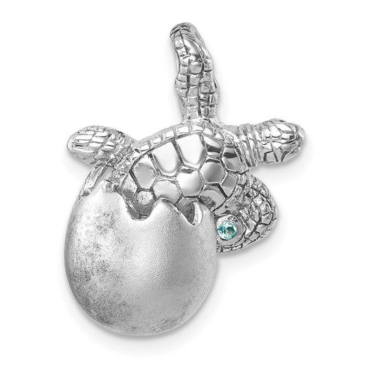 Sterling Silver Rhodium-plated Moveable Crystal Polished Hatching Turtle in Satin Egg Pendant LP-040