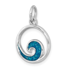Sterling Silver Rhodium-plated Polished Enameled Wave Pendant LP-147
