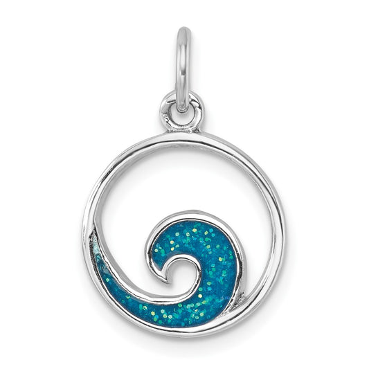 Sterling Silver Rhodium-plated Polished Enameled Wave Pendant LP-147