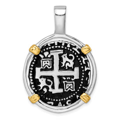 Sterling Silver Rhodium-plated Antiqued Gold-tone Ship Coin Pendant LP-150