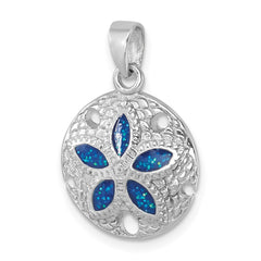 Sterling Silver Rhodium-plated Polished and Textured Enameled Sand Dollar Pendant LP-188