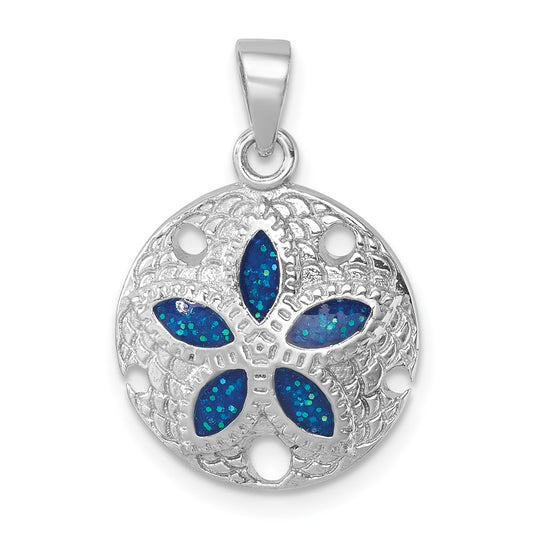 Sterling Silver Rhodium-plated Polished and Textured Enameled Sand Dollar Pendant LP-188