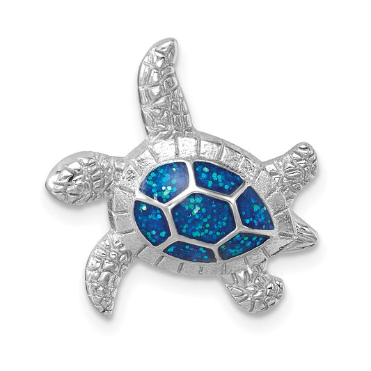 Sterling Silver Rhodium-plated Enameled Swimming Turtle Chain Slide LP-208