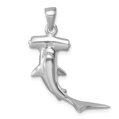 Sterling Silver Rhodium-plated Polished 3D Hammerhead Shark Pendant LP-399