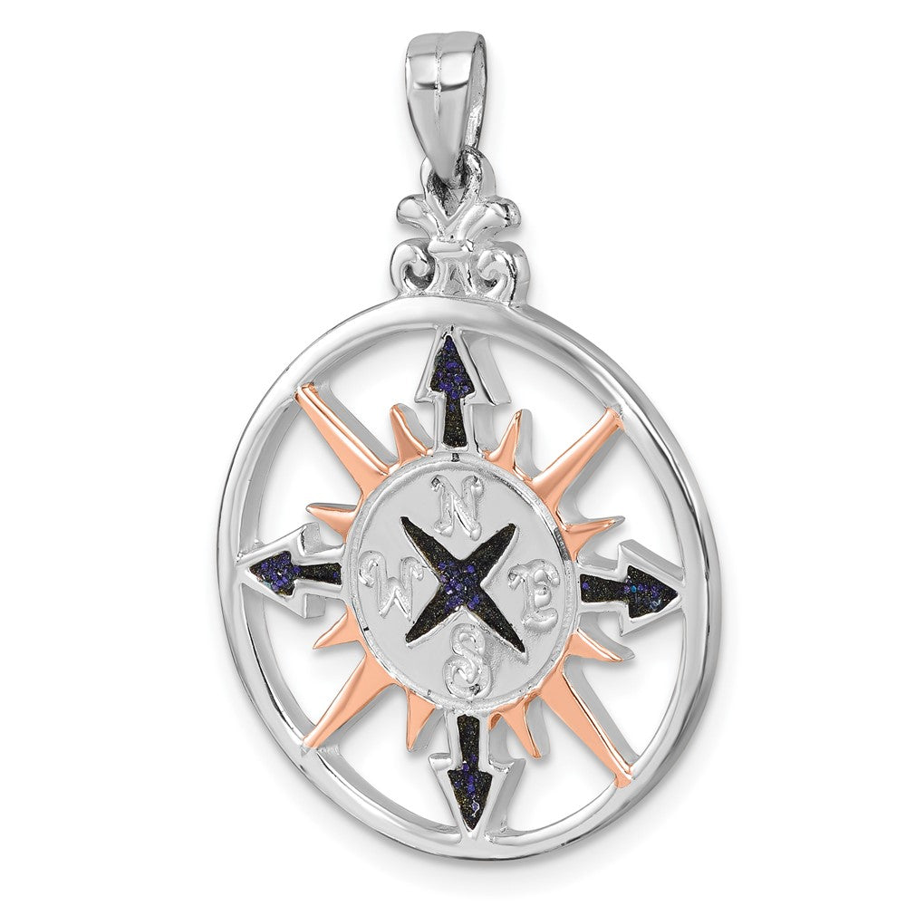 Sterling Silver Rhodium-plated Polished Enameled Compass Rose-tone Pendant LP-402