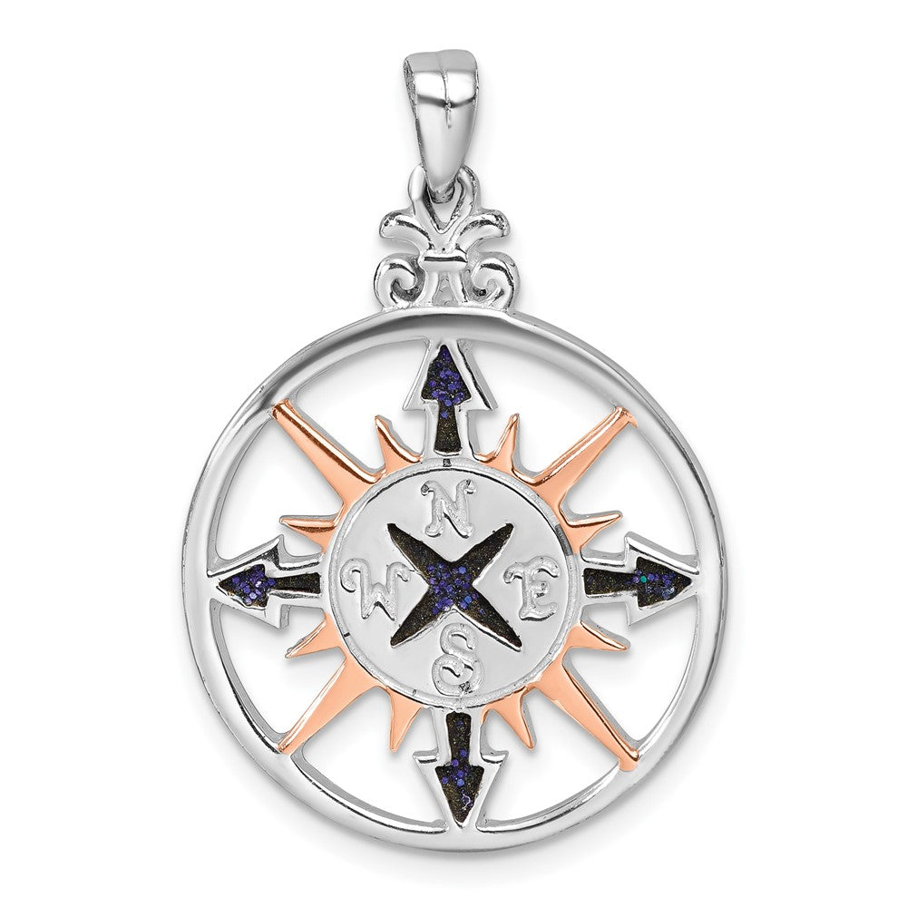 Sterling Silver Rhodium-plated Polished Enameled Compass Rose-tone Pendant LP-402