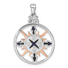 Sterling Silver Rhodium-plated Polished Enameled Compass Rose-tone Pendant LP-402