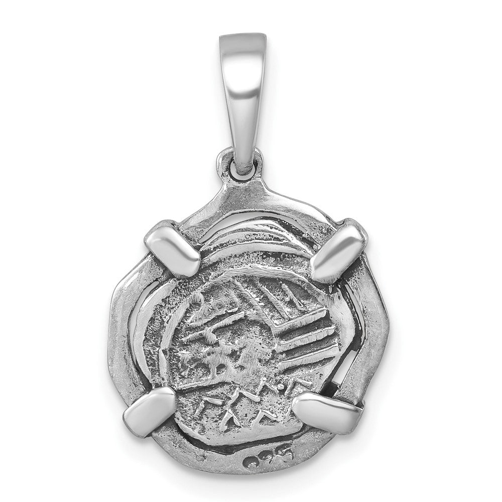 Sterling Silver Rhodium-plated Polished and Antiqued Medieval Coin Pendant LP-412