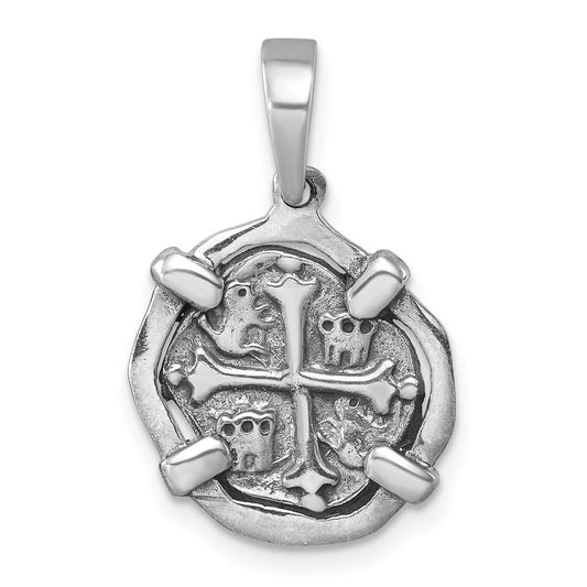 Sterling Silver Rhodium-plated Polished and Antiqued Medieval Coin Pendant LP-412