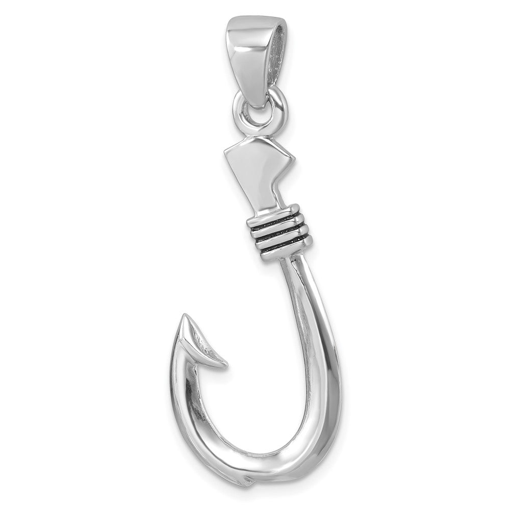Sterling Silver Rhodium-plated Polished and Antiqued Hook Pendant LP-742