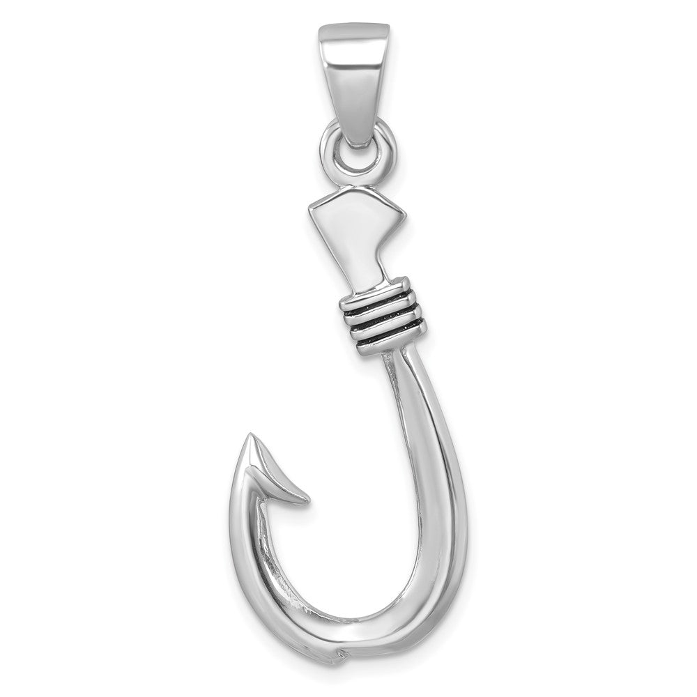 Sterling Silver Rhodium-plated Polished and Antiqued Hook Pendant LP-742