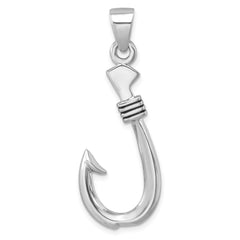 Sterling Silver Rhodium-plated Polished and Antiqued Hook Pendant LP-742