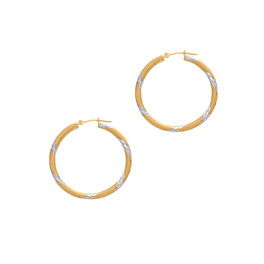 Two-tone Gold Diamond Cut/ Textured Tonal Fashion Hoop Earring