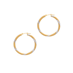 Two-tone Gold Diamond Cut/ Textured Tonal Fashion Hoop Earring